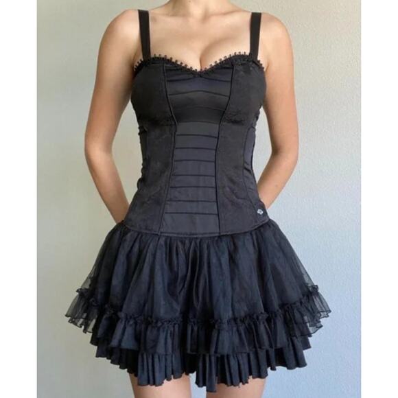 TRIPP NYC Daang Goodman Corset Tutu Pleated Gothic Black Dress  Sz L - Picture 1 of 12